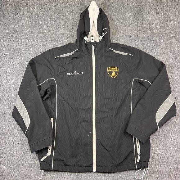 Automobili Lamborghini Jacket Mens XL Black Hooded Blancpain Racing Windbreaker